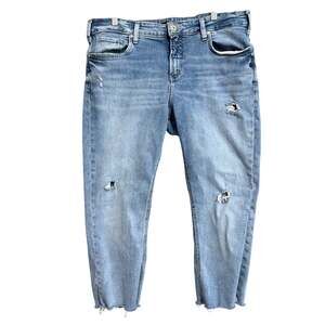 Silver Womens Jeans Blue Elyse Straight Crop Distress Raw Hems Stretch 36x29